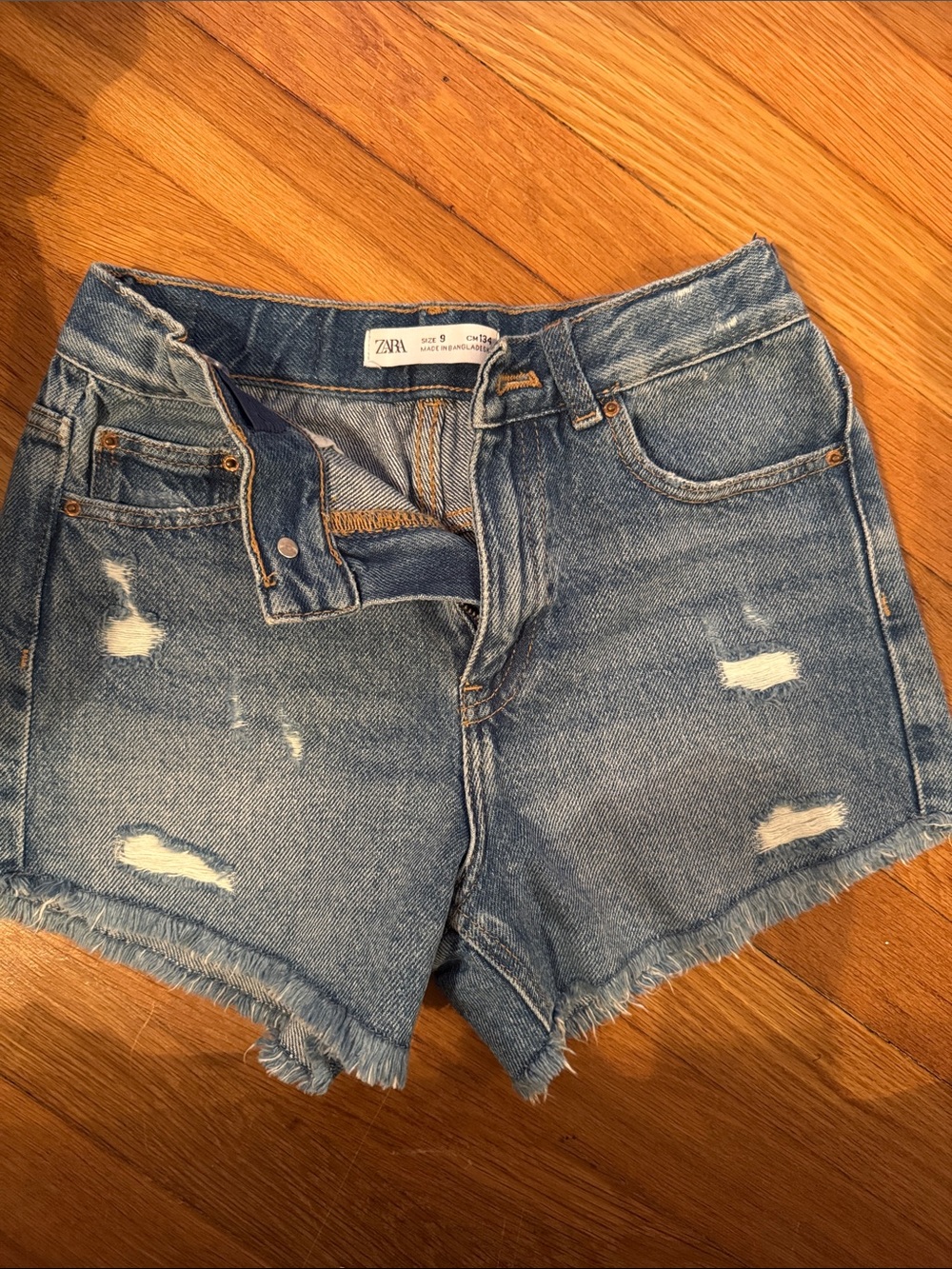 Zara Light Blue Distressed Denim Shorts kids